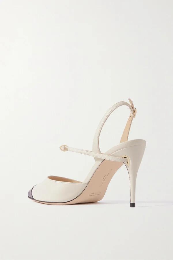 Jennifer Chamandi - Vittorio 85 Leather And Patent-leather Slingback Pumps - Ivory - Image 3
