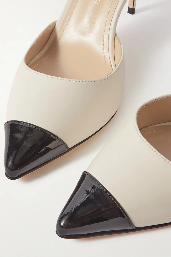 Jennifer Chamandi - Vittorio 85 Leather And Patent-leather Slingback Pumps - Ivory - Image 4