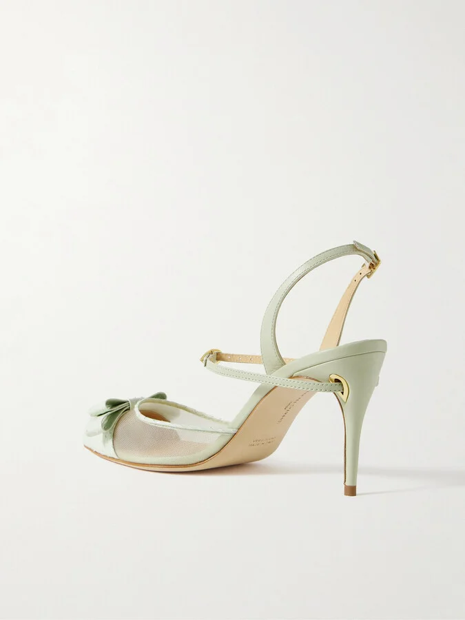 Jennifer Chamandi - Vittorio 85 Mesh And Leather-trimmed Elaphe Slingback Pumps - Green - Image 3