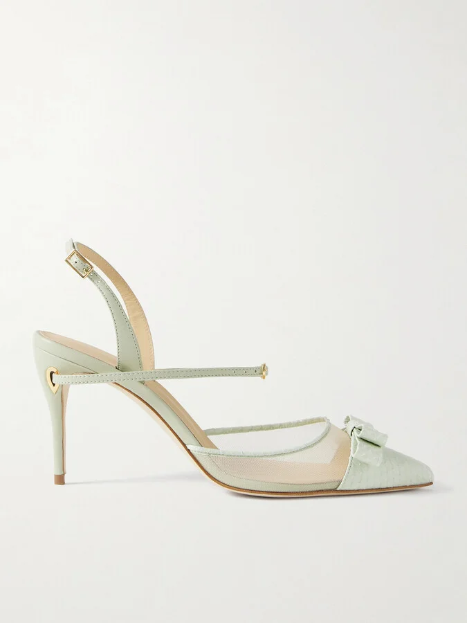 Jennifer Chamandi - Vittorio 85 Mesh And Leather-trimmed Elaphe Slingback Pumps - Green