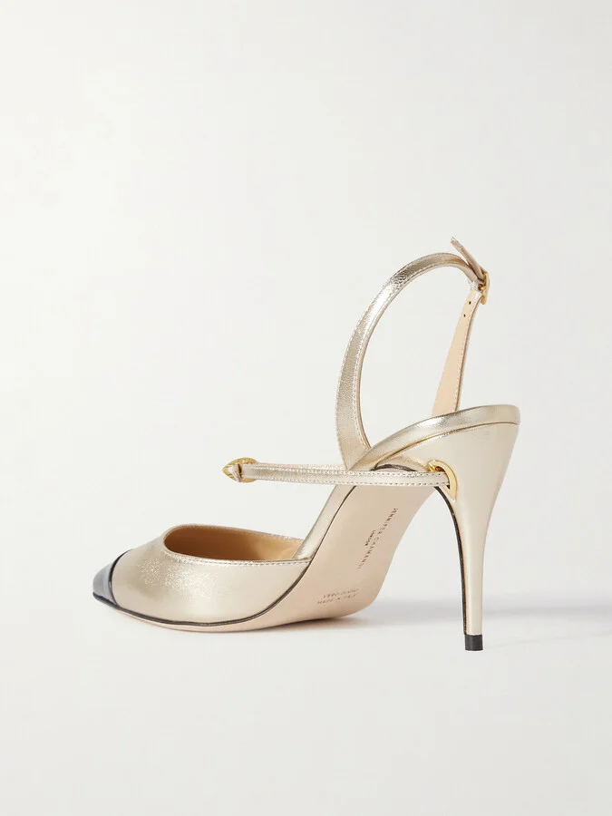 Jennifer Chamandi - Vittorio 85 Metallic And Patent-leather Slingback Pumps - Ivory - Image 3