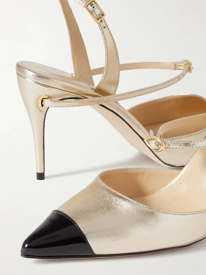 Jennifer Chamandi - Vittorio 85 Metallic And Patent-leather Slingback Pumps - Ivory - Image 4