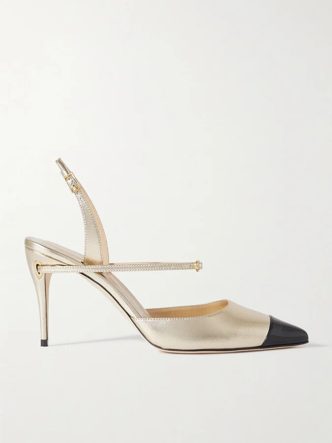 Jennifer Chamandi - Vittorio 85 Metallic And Patent-leather Slingback Pumps - Ivory