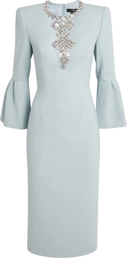 Jenny Packham Crepe Embellished Margot Midi Dress