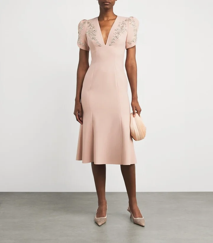 Jenny Packham Crepe Embellished Rose Bud Midi Dress - Image 2