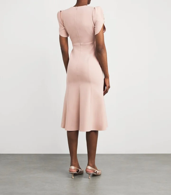 Jenny Packham Crepe Embellished Rose Bud Midi Dress - Image 3