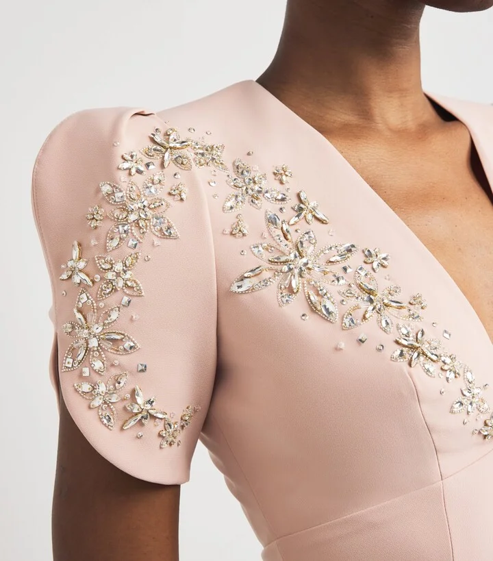 Jenny Packham Crepe Embellished Rose Bud Midi Dress - Image 4