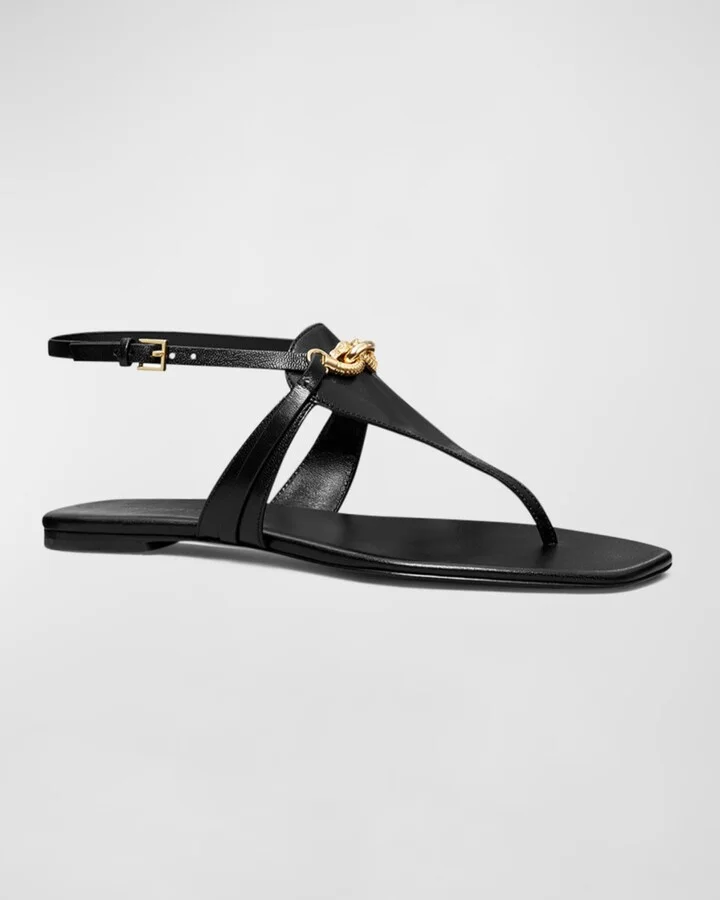 Jessa Leather Bit Chain Thong Sandals - Image 3