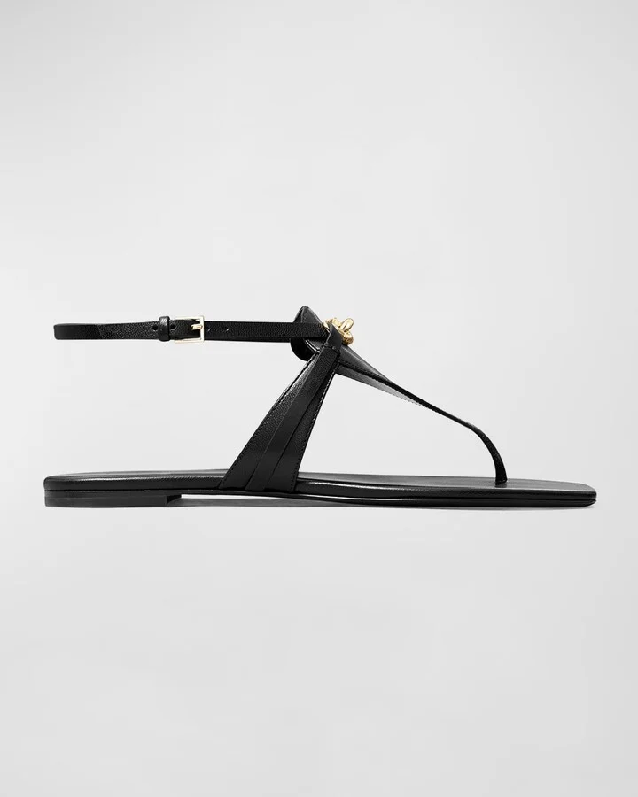 Jessa Leather Bit Chain Thong Sandals