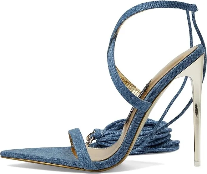 Jessica Rich Tie Up Sandal Women's Sandals Denim : 5 M, Leather - Image 5
