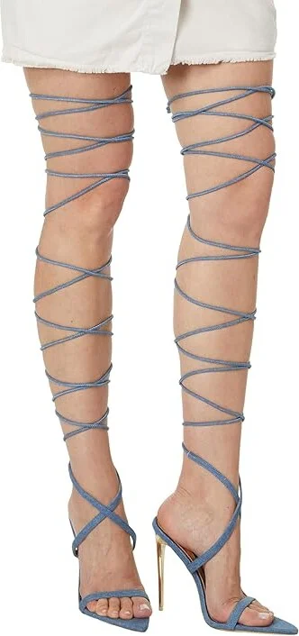 Jessica Rich Tie Up Sandal Women's Sandals Denim : 5 M, Leather - Image 6