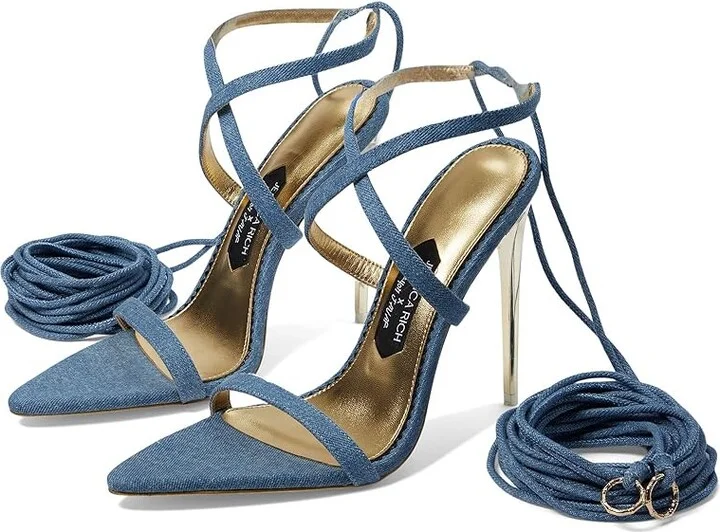Jessica Rich Tie Up Sandal Women's Sandals Denim : 5 M, Leather