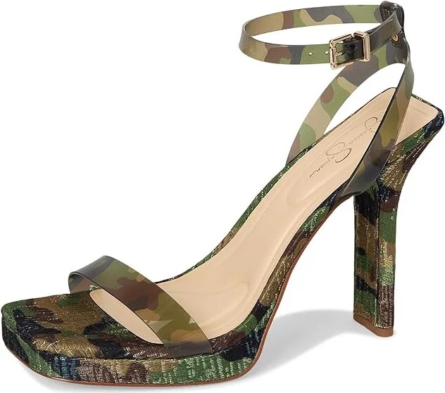Jessica Simpson Adonia High Heel Sandals Women's Dress Sandals Forest Camo Green : 7.5 M, Synthetic - Image 5