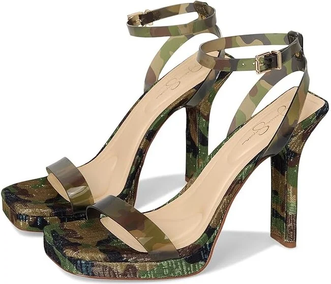 Jessica Simpson Adonia High Heel Sandals Women's Dress Sandals Forest Camo Green : 7.5 M, Synthetic