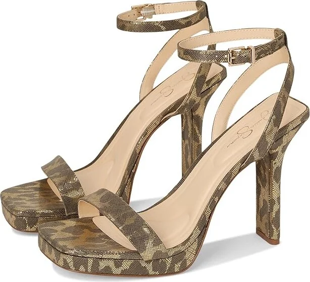 Jessica Simpson Adonia High Heel Sandals Women's Dress Sandals Golden Roxy Metallic Leopard : 8.5 M, Synthetic