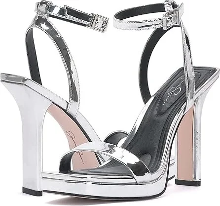 Jessica Simpson Adonia High Heel Sandals Women's Shoes Silver : 5 M, Faux Leather