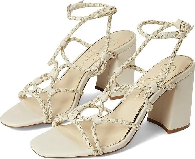 Jessica Simpson Azimma Braided Block Heel Sandals Women's Sandals Soft Ivory : 11 M, Faux Leather