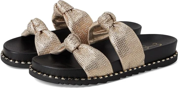 Jessica Simpson Caralyna Studded Knot Sandals Women's Sandals Champagne : 5 M, Textile