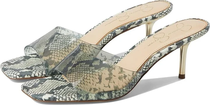 Jessica Simpson Celisha Lucite High Heel Sandals Women's Sandals Neutral Sienna Snake : 9 M, Synthetic
