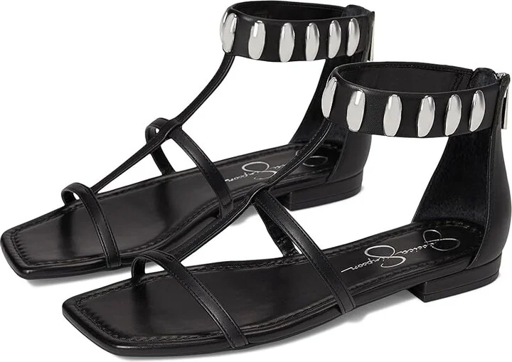 Jessica Simpson Elusta Studded T-strap Sandals Women's Sandals Black : 8.5 M, Rubber/Synthetic