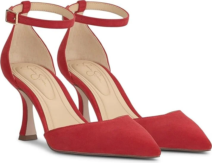 Jessica Simpson Foxena Pointed Toe Ankle Strap Pump High Women's Heels Red Muse : 8 M, Leather/Rubber