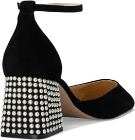 Jessica Simpson Fulian Ankle Strap Block Heel Pump High Women's Heels Black : 6 M, Suede - Image 4