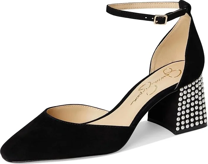Jessica Simpson Fulian Ankle Strap Block Heel Pump High Women's Heels Black : 6 M, Suede - Image 5