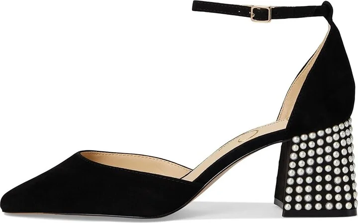 Jessica Simpson Fulian Ankle Strap Block Heel Pump High Women's Heels Black : 6 M, Suede - Image 6