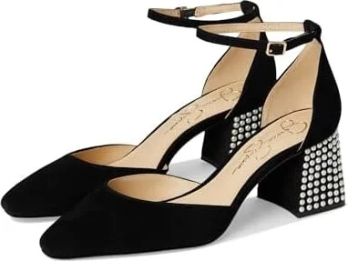 Jessica Simpson Fulian Ankle Strap Block Heel Pump High Women's Heels Black : 6 M, Suede