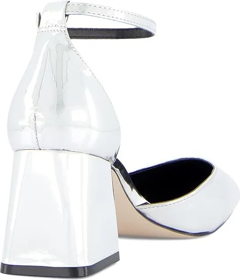 Jessica Simpson Fulian Ankle Strap Block Heel Pump High Women's Heels Silver : 5.5 M, Suede - Image 4