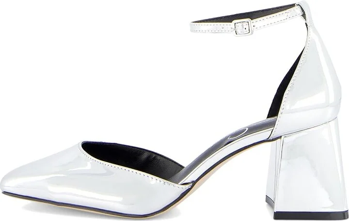 Jessica Simpson Fulian Ankle Strap Block Heel Pump High Women's Heels Silver : 5.5 M, Suede - Image 6