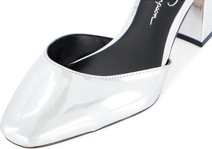 Jessica Simpson Fulian Ankle Strap Block Heel Pump High Women's Heels Silver : 5.5 M, Suede - Image 7