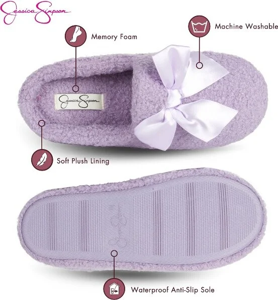 Jessica Simpson Girl's Slip-On Faux Shearling Clog Slippers with Satin Bow - Pink/Small - Image 4