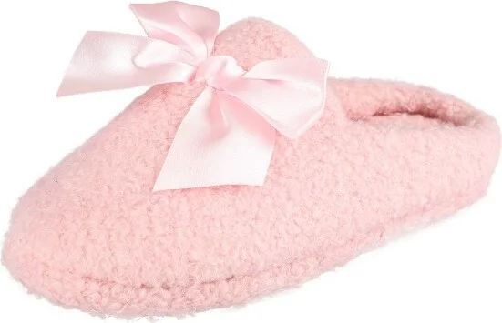 Jessica Simpson Girl's Slip-On Faux Shearling Clog Slippers with Satin Bow - Pink/Small - Image 6