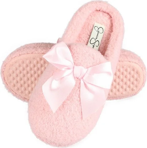Jessica Simpson Girl's Slip-On Faux Shearling Clog Slippers with Satin Bow - Pink/Small