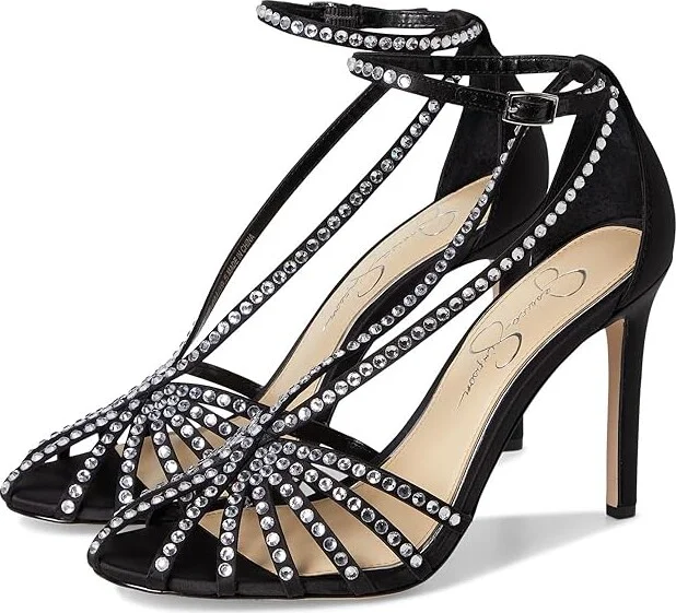 Jessica Simpson Jittale Embellished High Heel Sandals Women's Shoes Black : 7 M, Synthetic