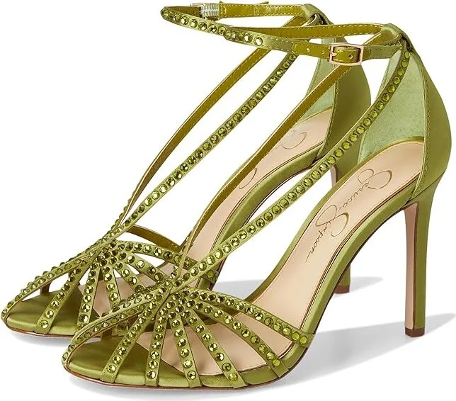 Jessica Simpson Jittale Embellished High Heel Sandals Women's Shoes Botanical Green : 6.5 M, Synthetic