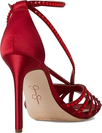 Jessica Simpson Jittale Embellished High Heel Sandals Women's Shoes Chili Pepper : 9.5 M, Synthetic - Image 4