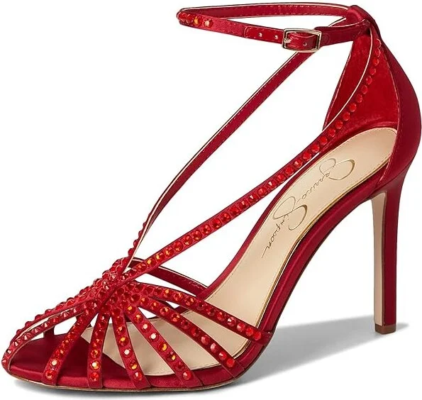 Jessica Simpson Jittale Embellished High Heel Sandals Women's Shoes Chili Pepper : 9.5 M, Synthetic - Image 5