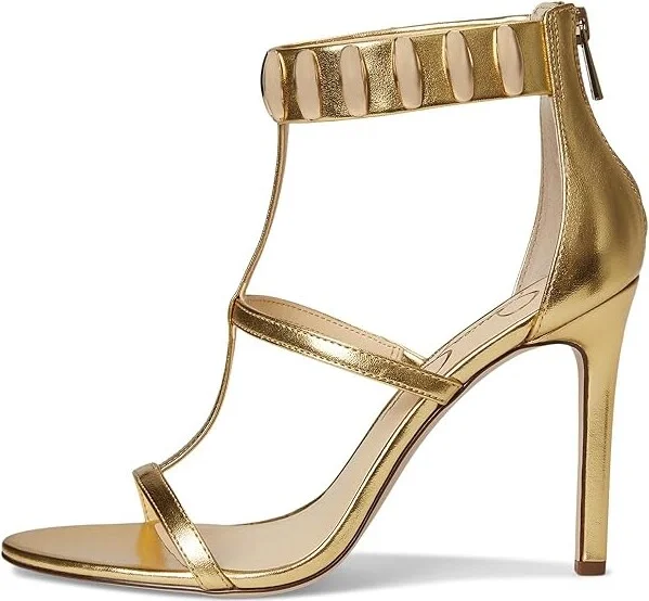 Jessica Simpson Juniya Studded Heeled Sandals Women's Sandals Gold : 8.5 M, Synthetic - Image 6