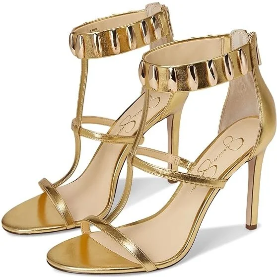 Jessica Simpson Juniya Studded Heeled Sandals Women's Sandals Gold : 8.5 M, Synthetic