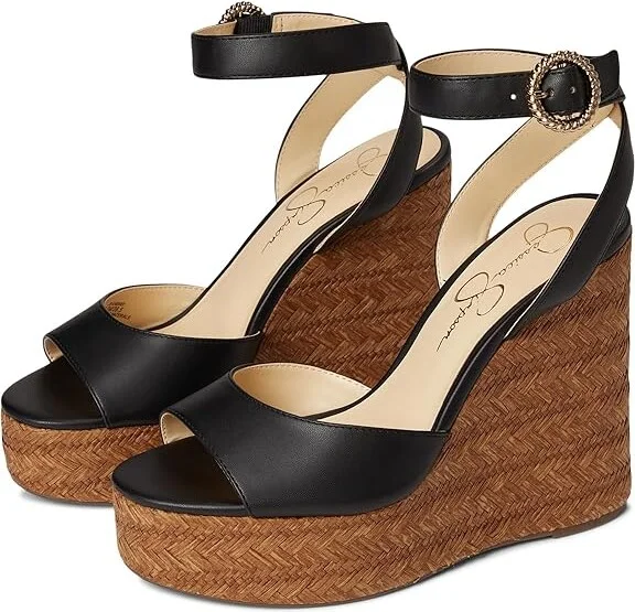 Jessica Simpson Kamindi Espadrille Wedge Women's Sandals Black : 9 M, Canvas/Rubber/Synthetic