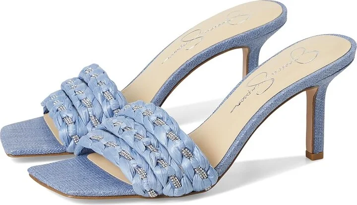 Jessica Simpson Kasova Braided Heeled Sandals Women's Sandals Denim Blue/Clear : 6 M, Textile