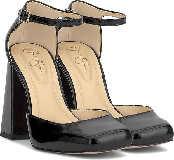 Jessica Simpson Lollah Ankle Strap Block Heel Pump High Women's Heels Black : 9.5 M, Leather/Rubber