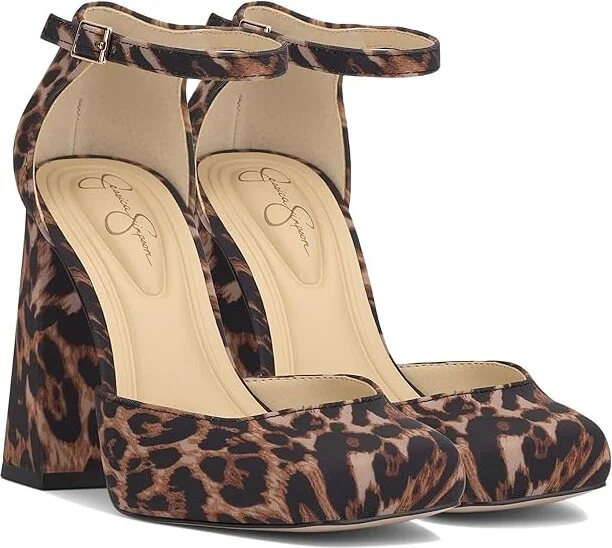 Jessica Simpson Lollah Ankle Strap Block Heel Pump High Women's Heels Natural Leopard : 6 M, Leather/Rubber