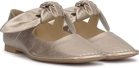 Jessica Simpson Lysute Knotted Strap Ballet Flat Women's Flat Shoes Gold : 6 M, Polyester/Rubber