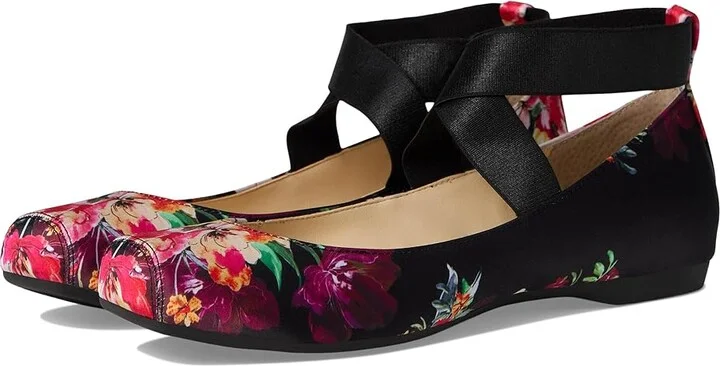 Jessica Simpson Mandalaye Flat Women's Shoes Black Blossom Burst : 5.5 M, Leather