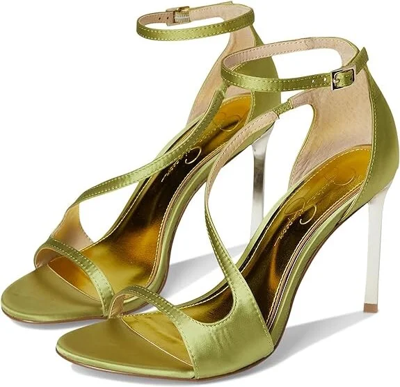 Jessica Simpson Qamille Asymmetrical High Heel Sandals Women's Sandals Meadow Green : 8 M, Synthetic