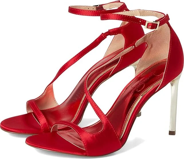 Jessica Simpson Qamille Asymmetrical High Heel Sandals Women's Sandals Red Muse : 9.5 M, Synthetic