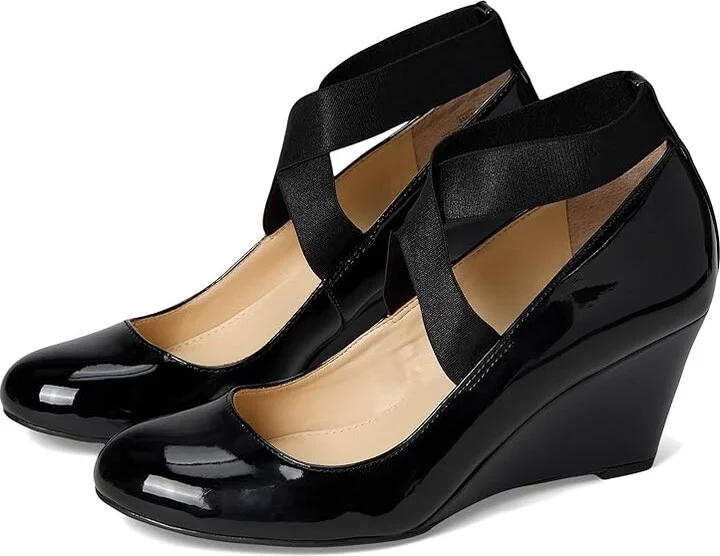 Jessica Simpson Saedra Dress Wedge High Women's Heels Black Patent : 7 M